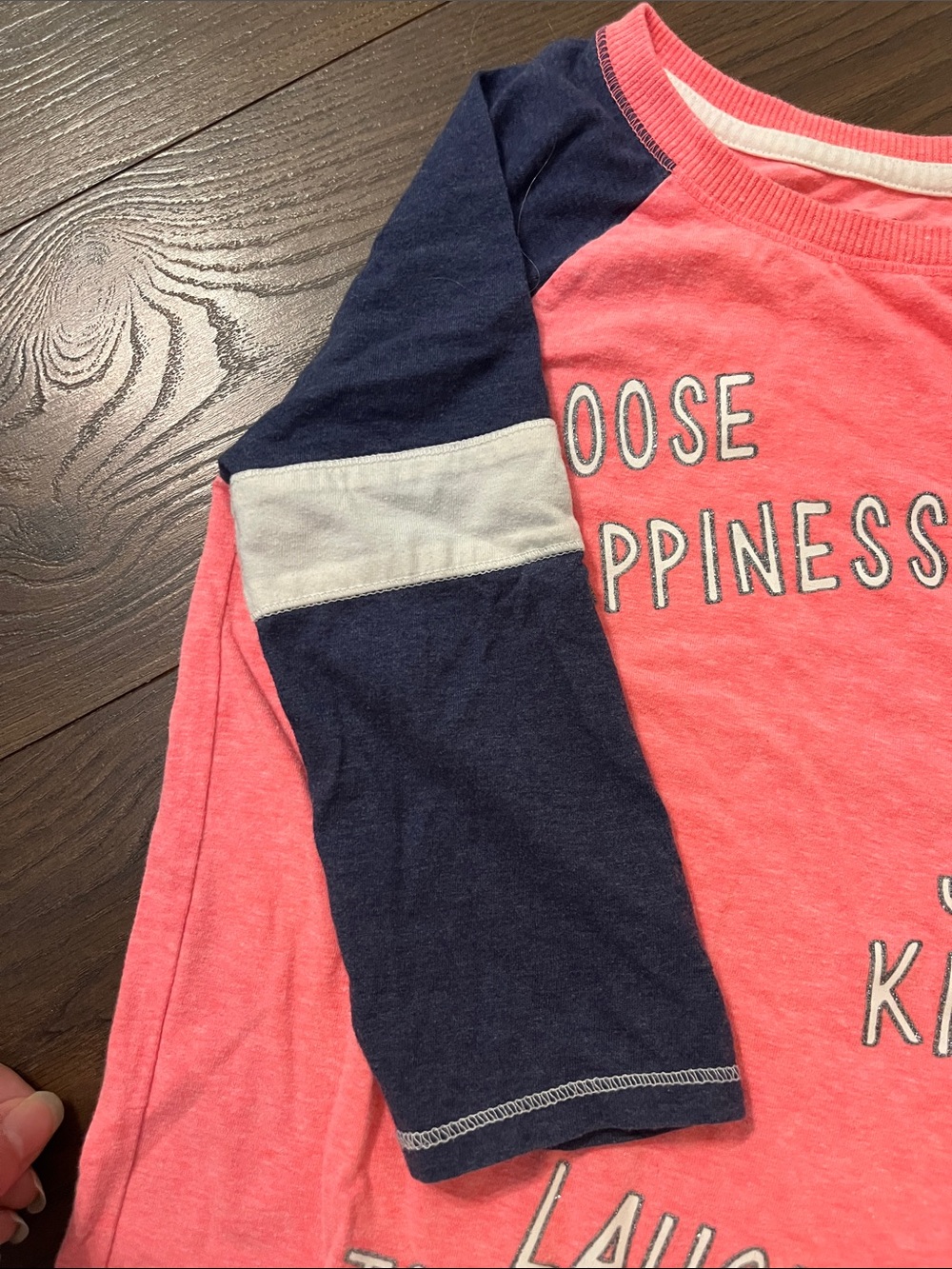 Cat & Jack Coral and Navy Raglan Tee with Positive Prints - Picture 4 of 6